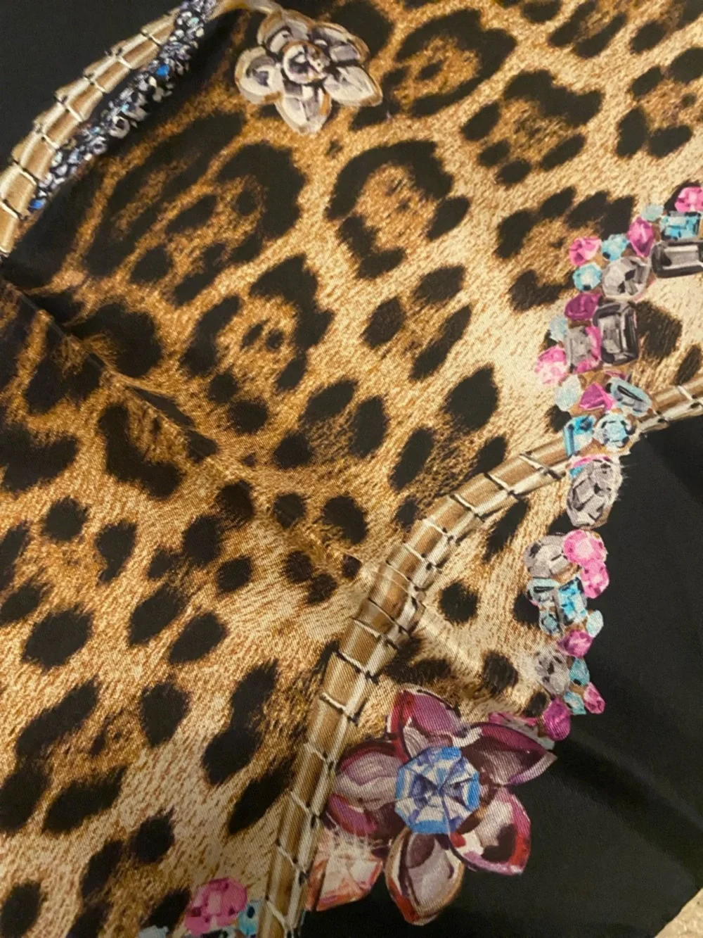 Roberto Cavalli Leopard & Chain Print Silk Scarf in Black and Brown